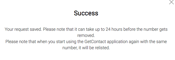 удаление номера в GetContact